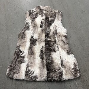 Cabi Women's Aspen Faux Fur Zip Front Vest White Tan Multi Sleeveless Size Small